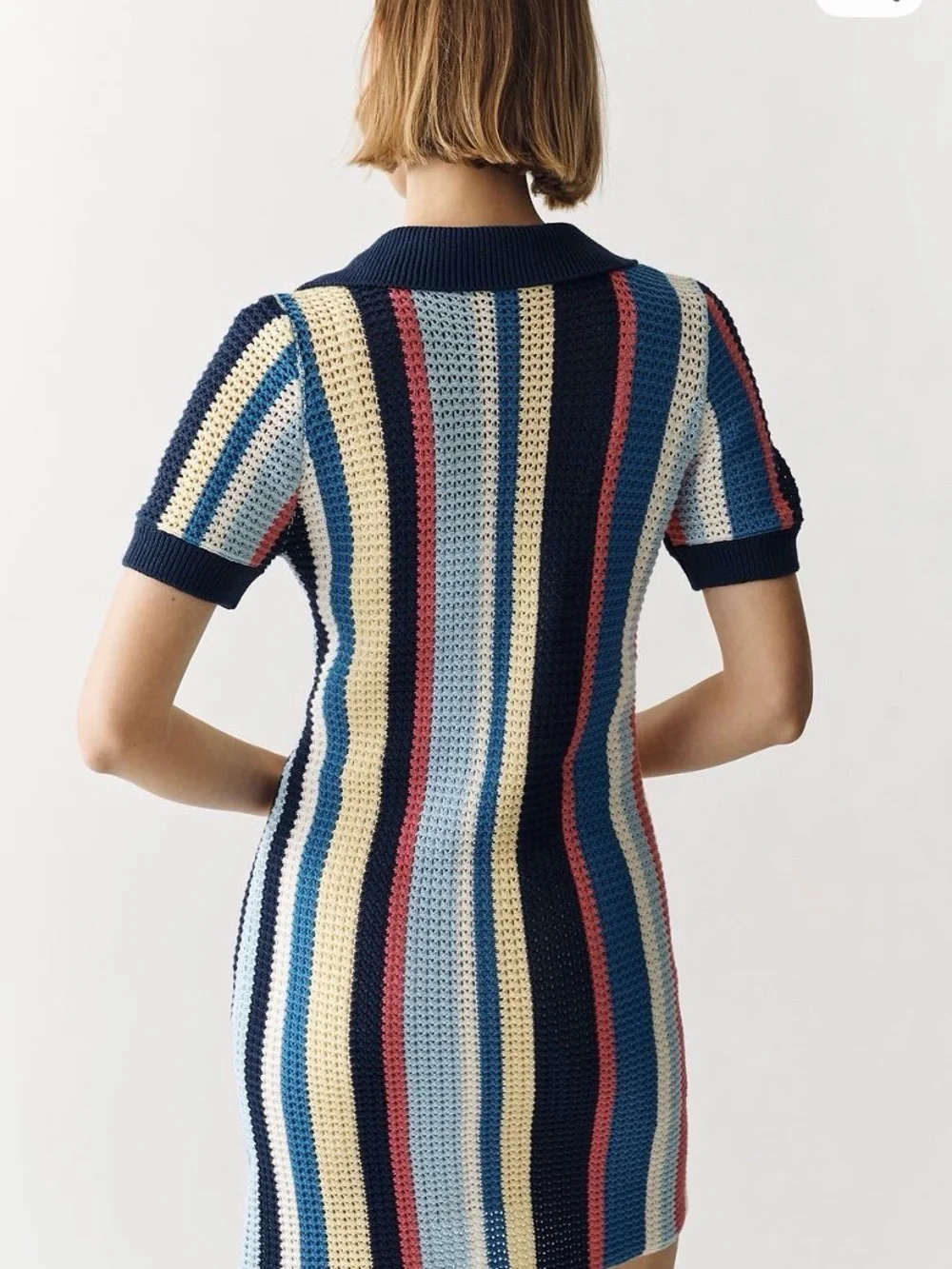 Anthropologie Striped Knit Swim Coverup Dress - Navy, Blue, Pink, Cream